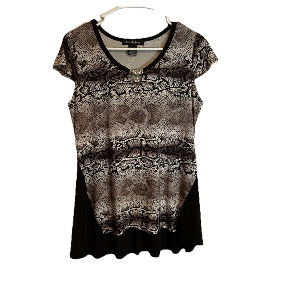 Elie McCarthy Women's Beautiful Snake Print Keyhole Neck Stretch Blouse - Size S